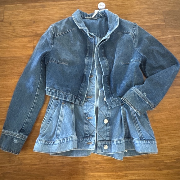 Alexander McQueen women layered peplum denim jacket sz 40 - Picture 1 of 8